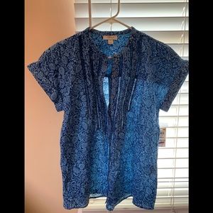 Style & Co short sleeve blue paisley blouse in cotton
